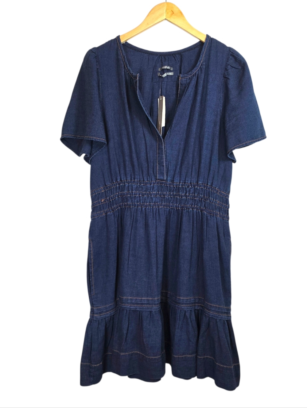 NWT Anthropologie Somerset Denim Dress Sz L Western Cowgirl Stagecoach V Neck